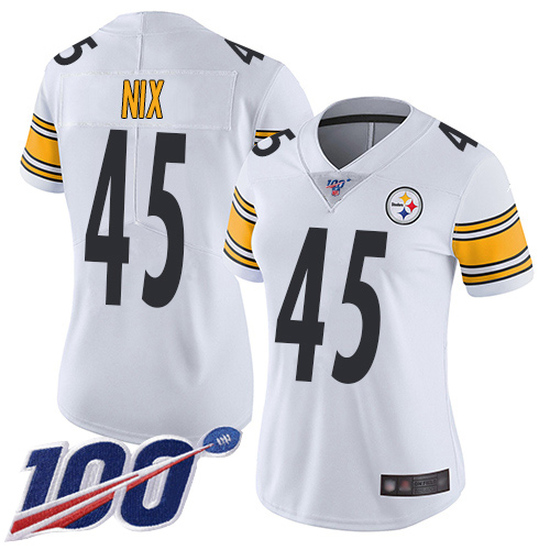 Women Pittsburgh Steelers Football #45 Limited White Roosevelt Nix Road 100th Season Vapor Untouchable Nike NFL Jersey